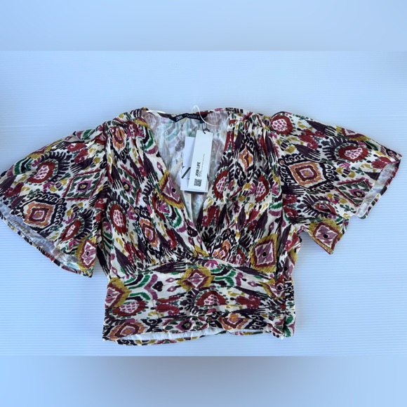 ZARA Ikat Print Puff Sleeve Crop Top - Size M NWT - Picture 11 of 12